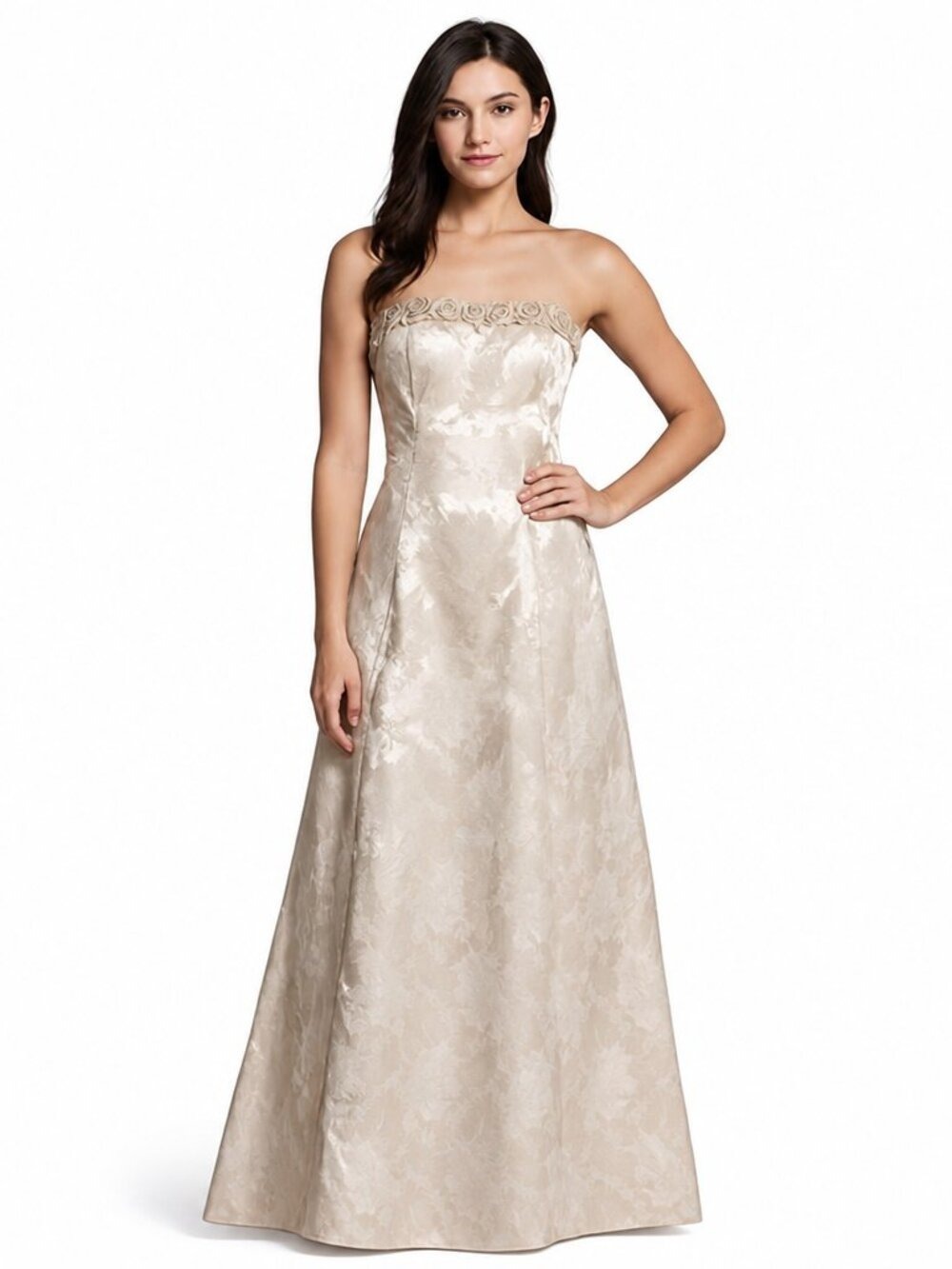 Jump Apparel Co Cream Gold Floral Strapless Gown Juniors 11/12